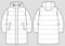 Long quilted jacket. Vector technical sketch. Mockup template