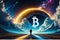 a long road forwarding toward sky leading to bitcoin, 3d symbolizing of bitcoin market in future