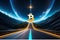 a long road forwarding toward sky leading to bitcoin, 3d symbolizing of bitcoin market in future