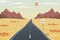 Long road vector illustration, route 66, mountain, grass and bushes view, way with good weather