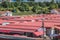 Long rows of red roofs of summer market
