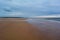 Long sandy beach and forest in the distance, Northern Sea, Holkham beach, United Kingdom