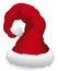 Long Santa`s Hat with Red Velvet and Fluffy Pompom, Vector Illustration