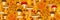 Long seamless autumn pattern with pumpkins, mushrooms, plants and leaves