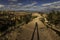 Long shadow of human on trail of Bryce Canyon