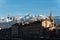 Long shot of The Grenoble-Bastille cable car and the Belledonne mountain range in the background