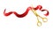 Long silk red ribbon and gold shiny scissors