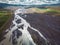 Long snow hills like web in Iceland