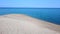 Long spacious exotic sand beach with seagulls. Aerial view