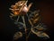 A long-stemmed rose with golden petals against a dark background created with Generative AI technology