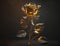 A long-stemmed rose with golden petals against a dark background created with Generative AI technology