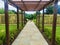 A long stone slab walkway leads to the garden.