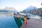 Long-tail boat and lakeside raft houses on Cheow Lan Lake, Khao