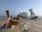 Long-tail boats during low tide in Koh Mook