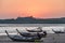 Long-tail boats at low tide at sunset, Phang-Nga Bay, Thailand