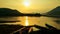 Long tail boats at the port in Mekong river during golden sunset