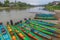 long tail boats on Song river, Vang Vieng, Laos