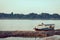 Long-tailed boat on river at countryside Chiang Kan Thailand.