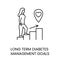 Long term diabetes management goals, goal achievement, girl walking up the steps to the top, vector line icon for
