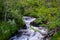 Long-term photos of a river through stones and  the green nature in norway