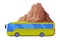 Long Tour Bus Driving Along Mountain Peak as Travel and Tourism Symbol Vector Illustration