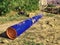 Long tube on ground. Colorful thick wall of plastic pipe