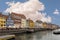 Long view over Nyhavn restaurant row, Copenhagen, Denmark