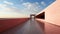 A long walkway between two buildings on a sunny day. Generative AI image.