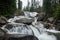 Long waterfall on Cold water creek in High Tatras National Park, Slovakia