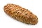 Long whole wheat bread roll with sunflower seeds isolated on white