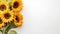 Long wide summer banner with yellow sunflowers on bright yellow background. Bright greeting card template. Generative AI