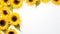 Long wide summer banner with yellow sunflowers on bright yellow background. Bright greeting card template. Generative AI