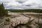 The long, winding boardwalks in Norris Geyser Basin in Yellowstone National Park