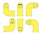 Long yellow emoticons. Funny cartoon happy faces. Set of comic facial expressions in cartoon style