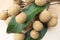 Longan and leaves sweet fruit on wood