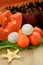 Longan and papaya ball-shaped pieces