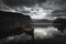 Longboat - viking`s wooden boat on Norddalsfjorden in middle Norway