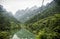 The longest cableway in the world, landscape view with the lake, mountains, green forest and mist - Tianmen Mountain, The Heaven`