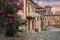 Longiano, Forli-Cesena, Emilia-Romagna, Italy: cityscape with oleander flowers and the ancient church