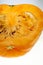 Longitudinal section of orange pumpkin on white background