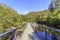 Longitudinal view of a bridge over a wide part of the mountain stream called `Chelo