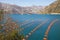 Longline culture rope culture mussel farm. Montenegro, Bay of Kotor