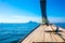 Longtail Boat In Sea At Aonang Beach Against Blue Sky