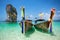 Longtail boat at the tropical beach of Poda island