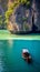 Longtail boat on the turquoise sea in Krabi, Thailand
