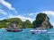 Longtail boats anchored at the Island in Krabi Province Thailand