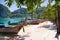 Longtail boats line the shore in Maya Bay at Phi Phi island