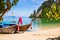 Longtail Boats Moored At Aonang Beach in Thailand