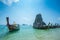 Longtail boats in the sea near Hong island in Krabi Province Thailand