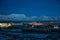 Longyearbyen industrial halls and hotels in the polar night noon